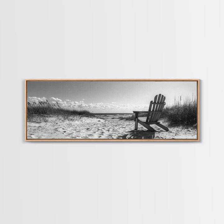 Sand Dunes, Beach Chair, Sea Grasses, Ocean Path, Framed Canvas Print, Coastal Wall Art, Relaxation Theme, Minimalist Beach House Decor