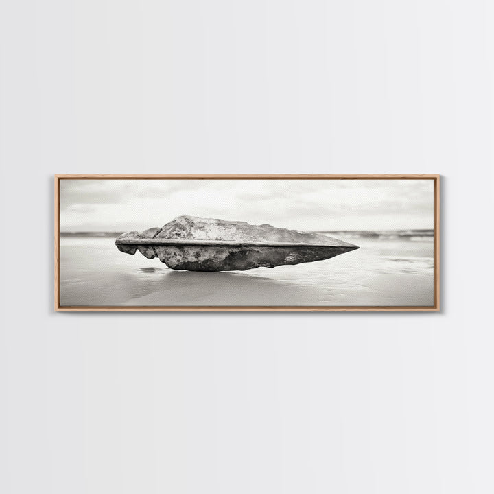 Beach Stone, Ancient Relic, Coastal Detail, Canvas Print, Minimalist art, Bathroom wall decor, Boho style, Neutral home aesthetic