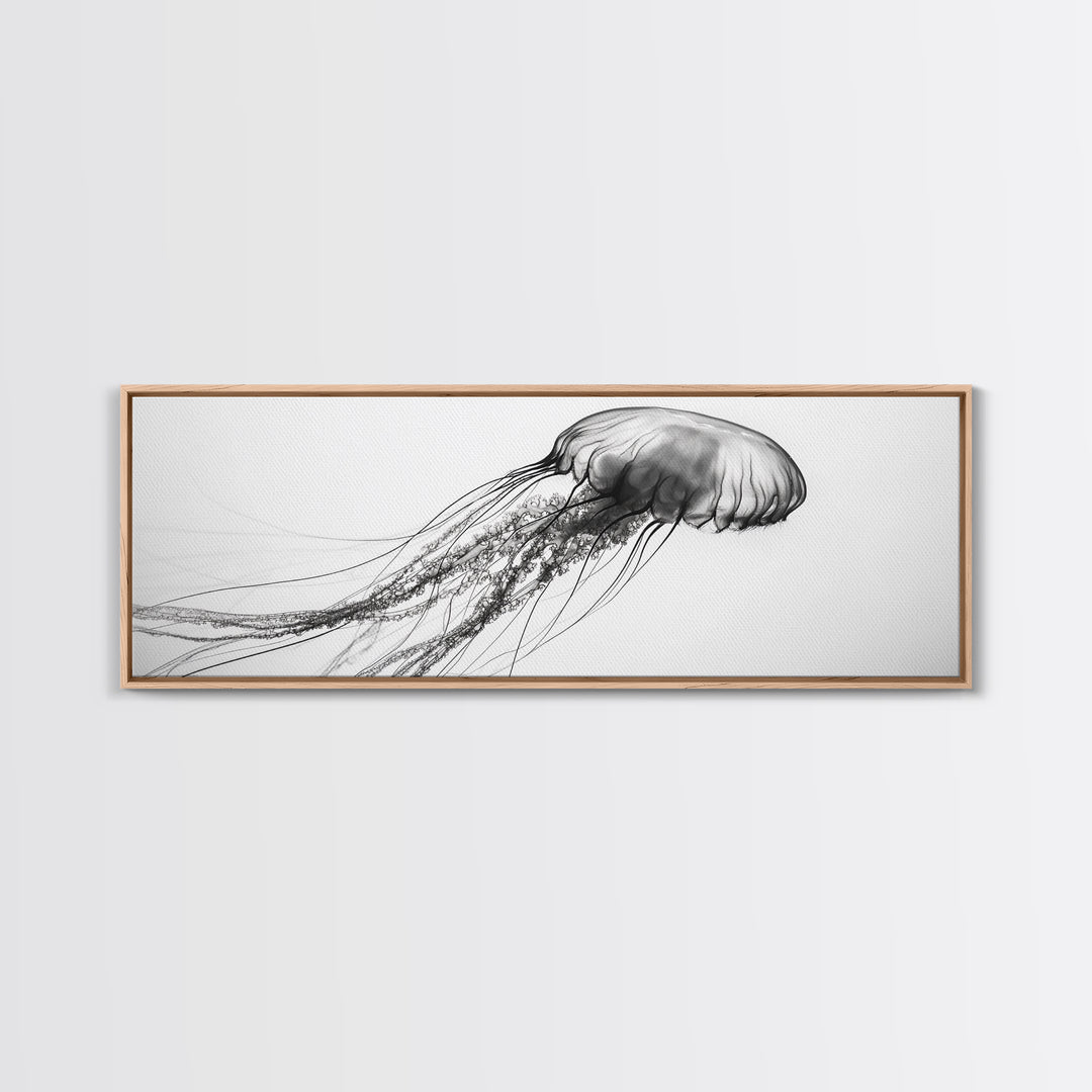 Jellyfish, Ocean Flow, Underwater Beauty, Canvas Print, Marine life wall decor, Coastal bathroom art, Minimalist ocean art, Black and white