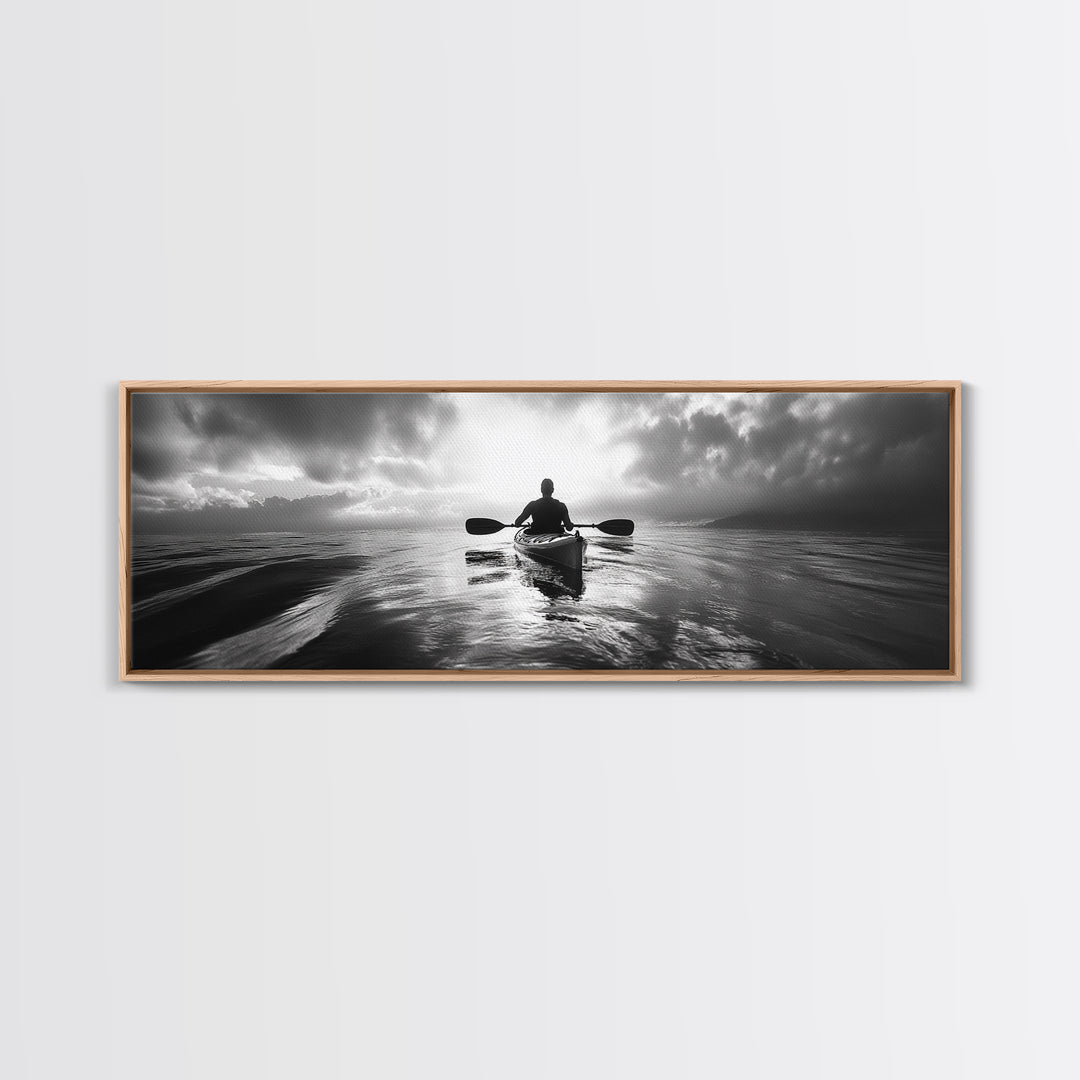 Kayaking, Sea Journey, Ocean Paddle, Canvas Print, Outdoor adventure wall art, Moody landscape, Modern living room decor, Wilderness art