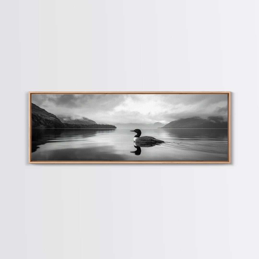 Loon Lake, Misty Reflection, Quiet Morning, Framed Canvas Print, Cabin Wall Art, Nature Lover Gift, Rustic Lakehouse Decor