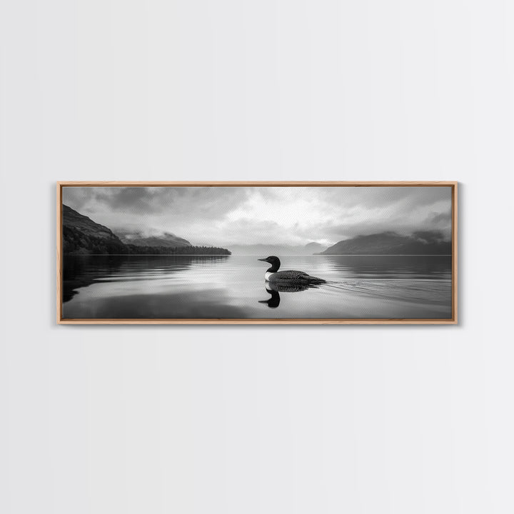 Loon Lake, Misty Reflection, Quiet Morning, Framed Canvas Print, Cabin Wall Art, Nature Lover Gift, Rustic Lakehouse Decor