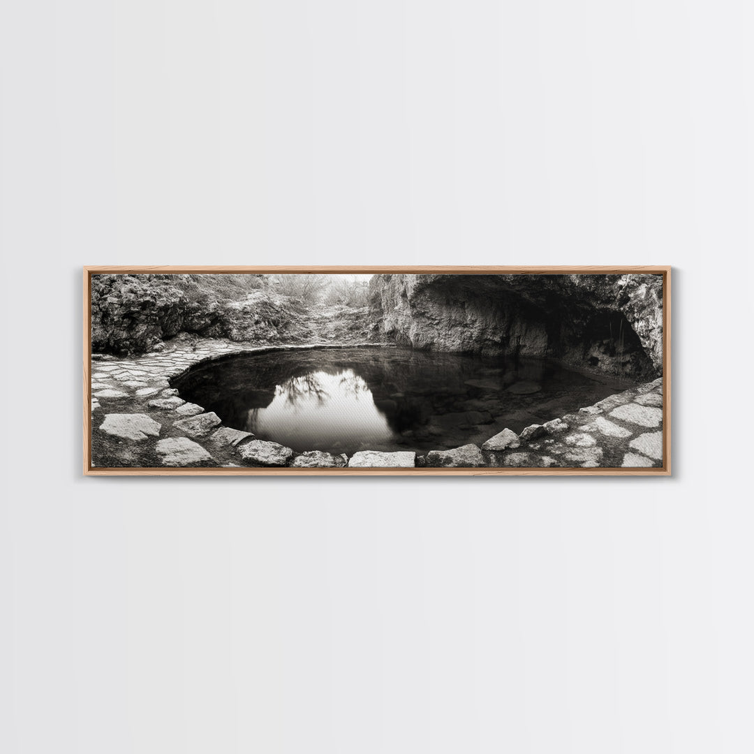 Stone Pool, Quiet Reflection, Nature Photography, Zen Vibes, Framed Canvas Print, Bathroom Wall Art, Rustic Decor, Tranquil Home Accent