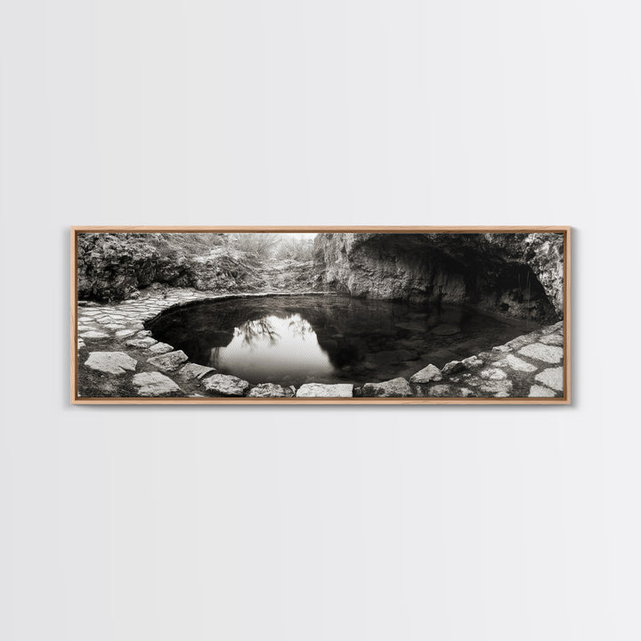 Stone Pool, Quiet Reflection, Nature Photography, Zen Vibes, Framed Canvas Print, Bathroom Wall Art, Rustic Decor, Tranquil Home Accent