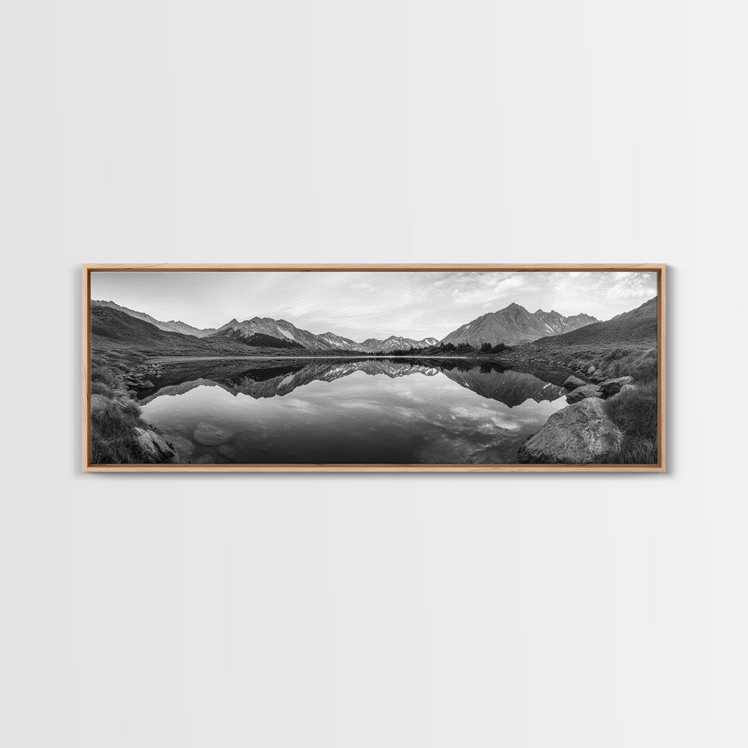 Mirror Lake, Alpine Stillness, Mountain Reflection, Tranquil Landscape, Canvas Print, Minimalist Nature Art, Living Room Wall Art, Neutral Decor