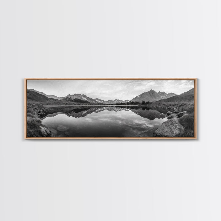 Mirror Lake, Alpine Stillness, Mountain Reflection, Tranquil Landscape, Canvas Print, Minimalist Nature Art, Living Room Wall Art, Neutral Decor