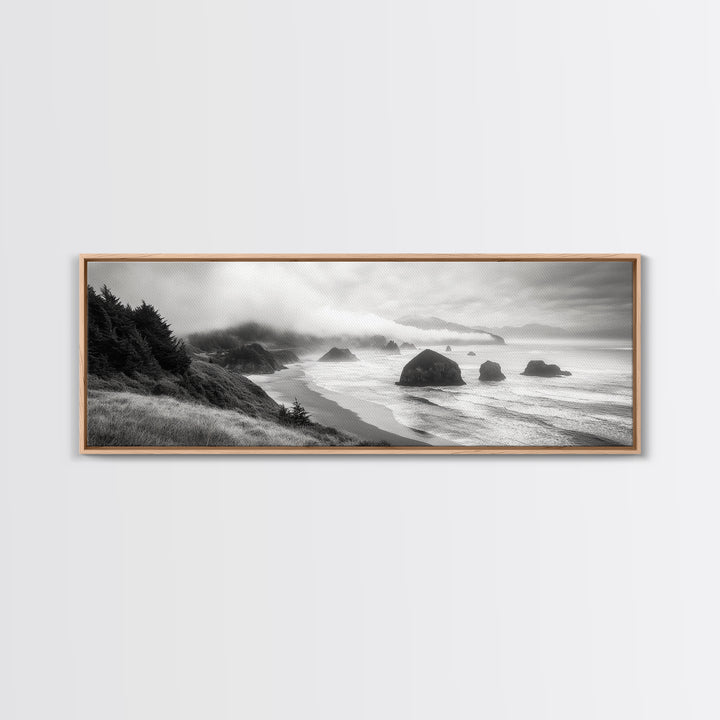 Pacific Coast, Misty Cliffs, Ocean Rocks, Moody Beach Scene, Canvas Print, Modern Nature Decor, Living Room Wall Art, Coastal Landscape