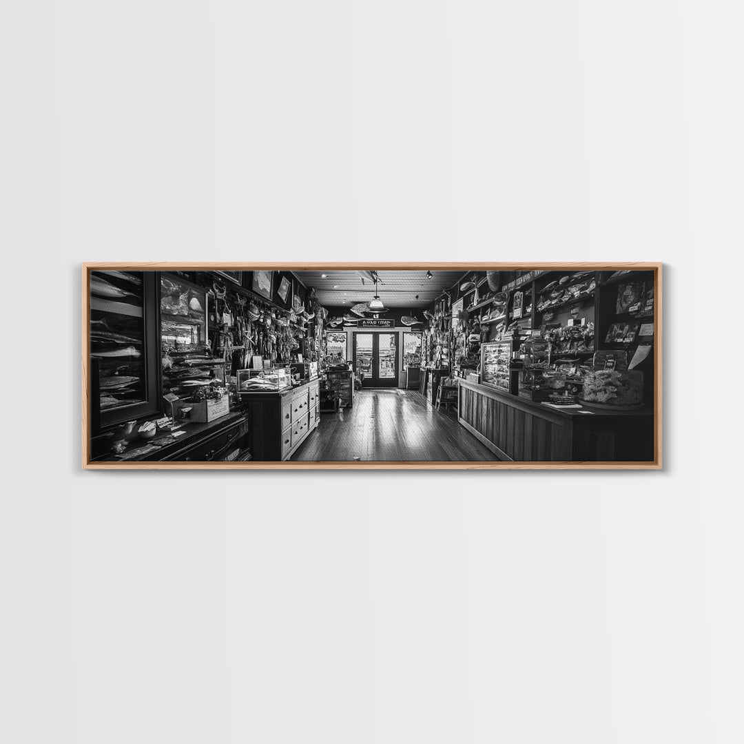 Vintage Shop, Curio Store, Rustic Nostalgia, Framed Canvas Print, Eclectic Wall Art, Bar Decor, Moody Retro Interior Accent