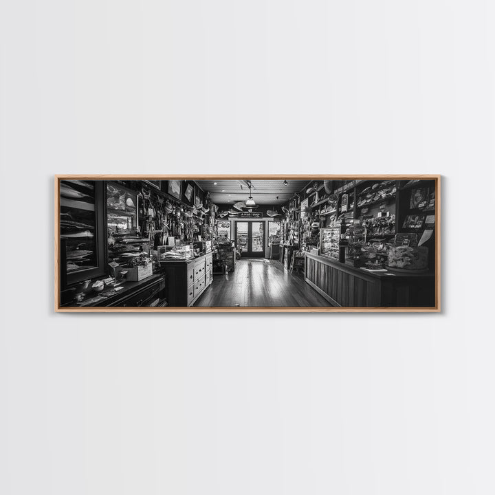 Vintage Shop, Curio Store, Rustic Nostalgia, Framed Canvas Print, Eclectic Wall Art, Bar Decor, Moody Retro Interior Accent