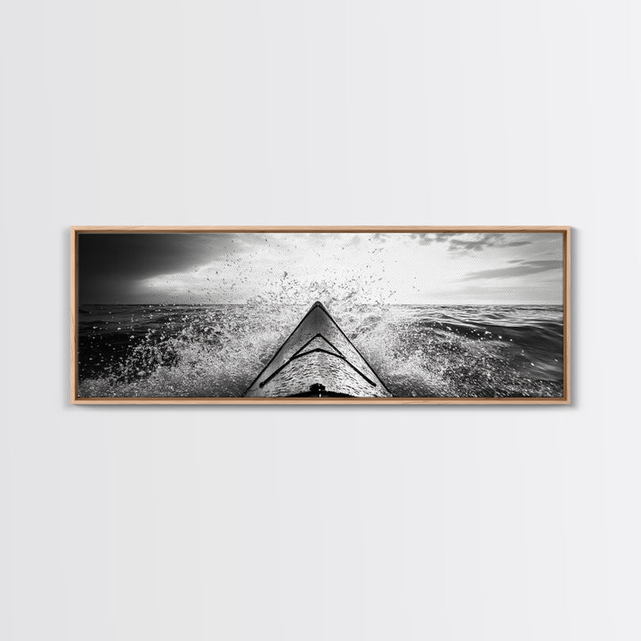Ocean Kayak Splash, Adventure Wall Art, Ocean Motion, Black And White Canvas Print, Modern Decor, Nautical Style, Sports Lover Gift
