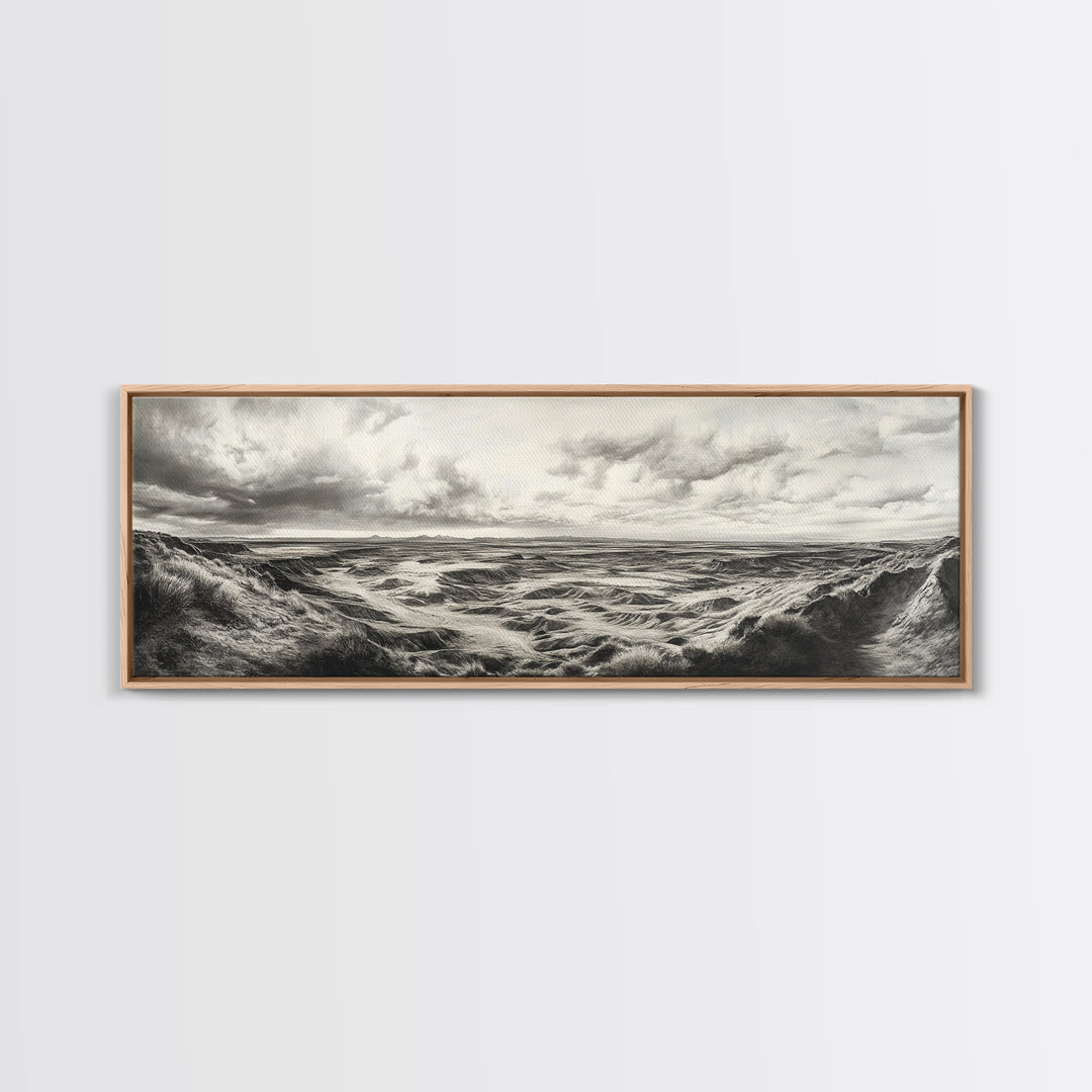 Desert Canyon Scene, Western Landscape, Vast Horizon, Framed Canvas Print, Rustic Wall Art, Neutral Earth Tones, Office Or Living Room