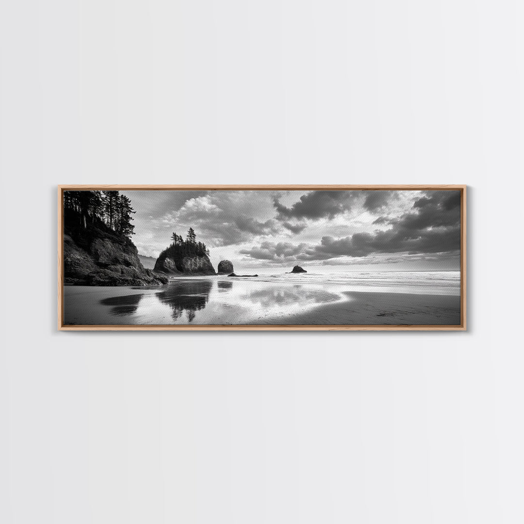Seastacks Coastal Scene, Moody Beach Landscape, Ocean Reflections, Canvas Print, Coastal Decor, Pacific Northwest, Fall Wall Art