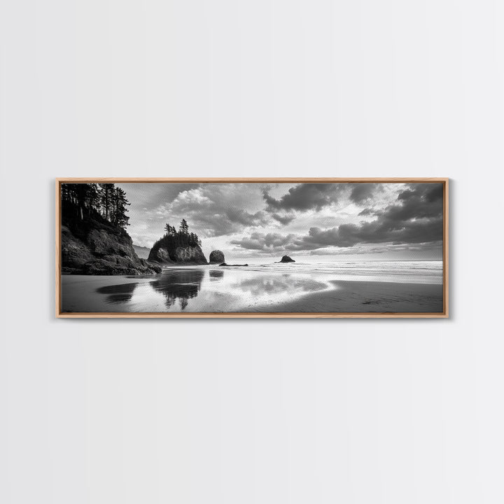 Seastacks Coastal Scene, Moody Beach Landscape, Ocean Reflections, Canvas Print, Coastal Decor, Pacific Northwest, Fall Wall Art