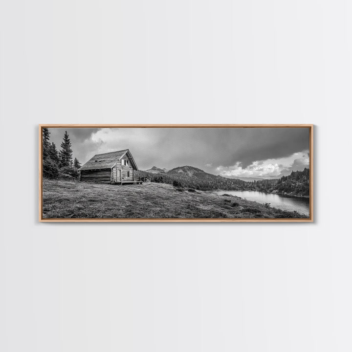 Cabin On Hill, Mountain Lake, Rustic Retreat, Canvas Print, Fall Wall Art, Cozy Home Decor, Adventure Landscape, Nature-Inspired Design