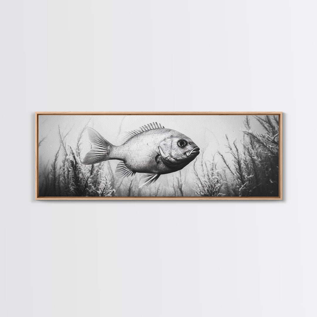 Underwater Fish, Aquatic Life, Marine Habitat, Ocean Depth, Framed Canvas Print, Bathroom Wall Art, Minimalist Nature Art, Sea Creature Decor