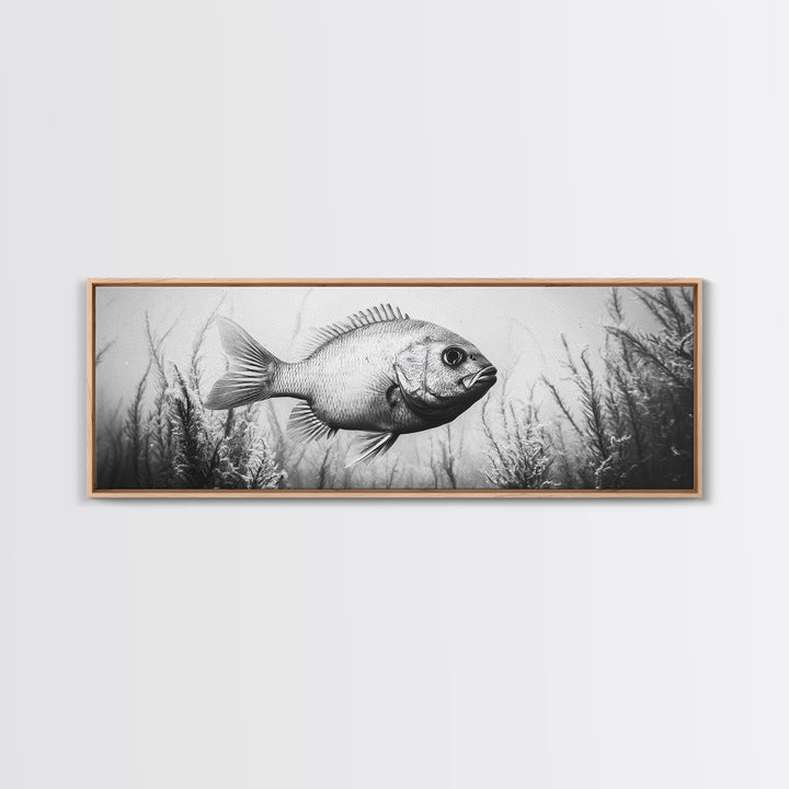 Underwater Fish, Aquatic Life, Marine Habitat, Ocean Depth, Framed Canvas Print, Bathroom Wall Art, Minimalist Nature Art, Sea Creature Decor