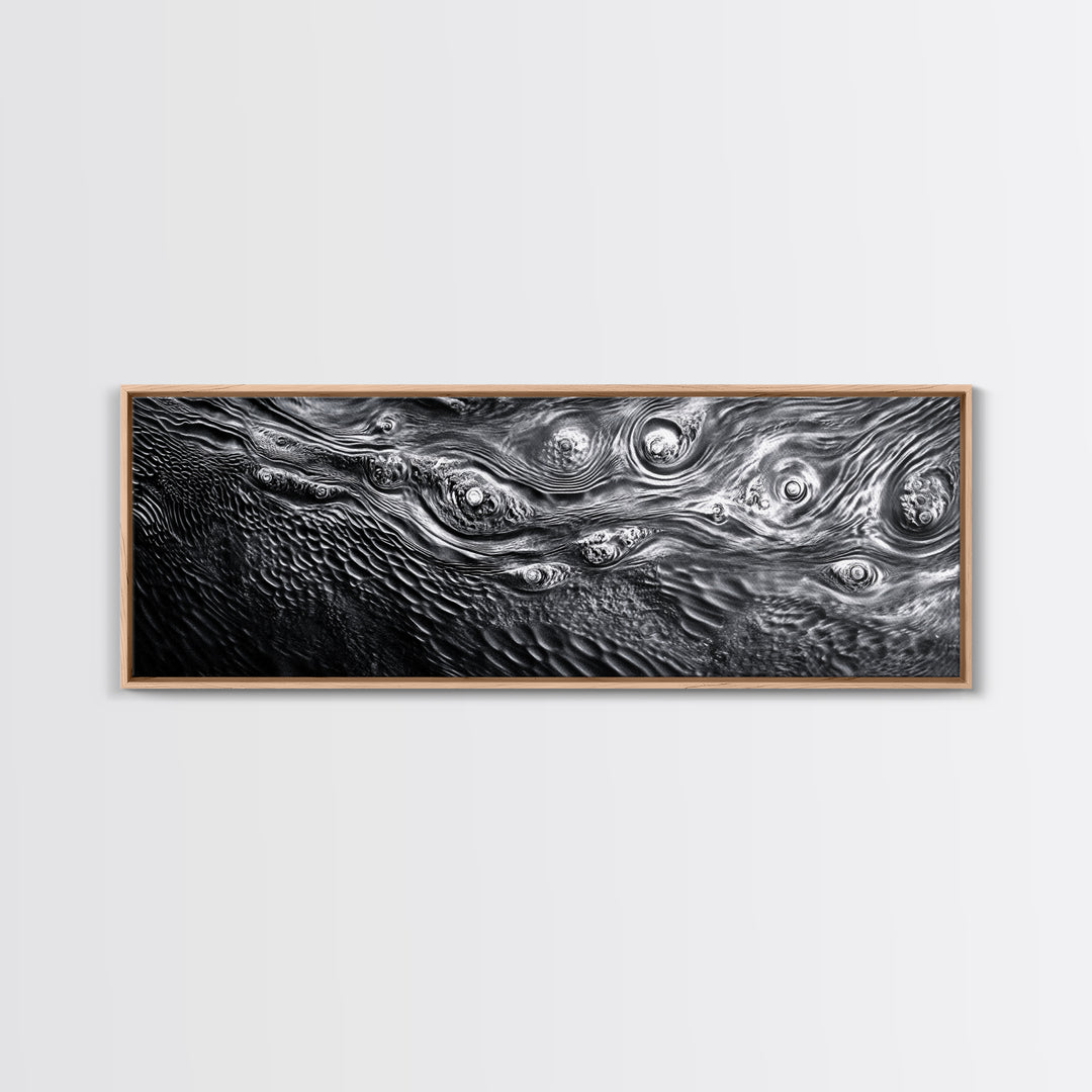 Liquid Texture Waves, Abstract Water Photography, Monochrome Art, Framed Canvas Print, Modern Living Room Wall Art, Nature-Inspired Decor