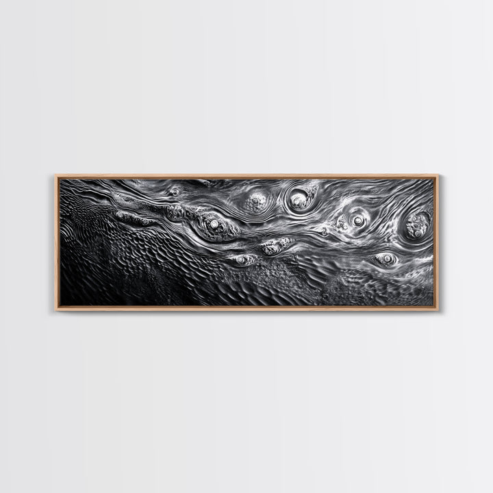 Liquid Texture Waves, Abstract Water Photography, Monochrome Art, Framed Canvas Print, Modern Living Room Wall Art, Nature-Inspired Decor