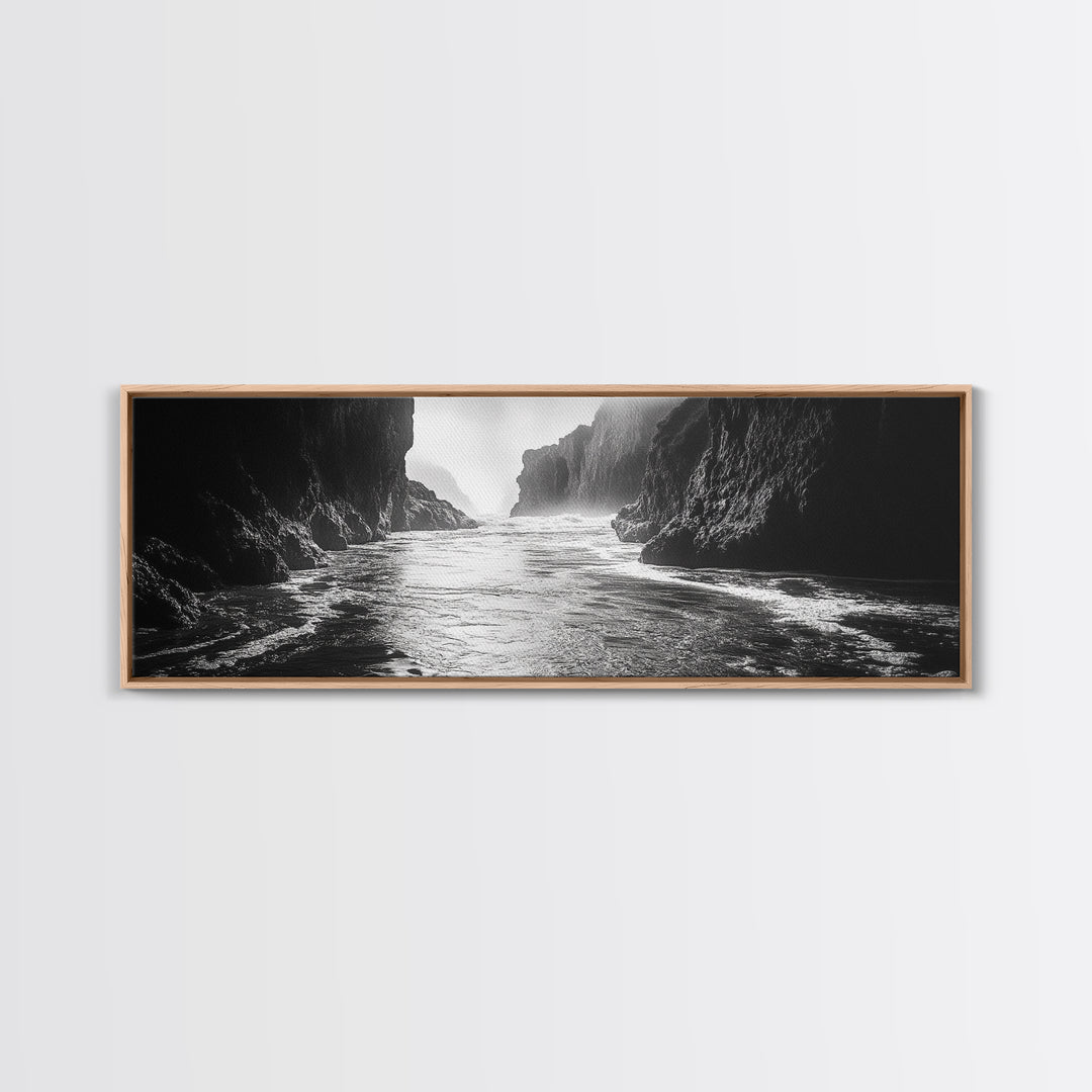 Ocean Cliff Passage, Dramatic Seascape Art, Moody Coastal Photography, Canvas Print, Dark Academic Wall Decor, Bedroom Statement Piece