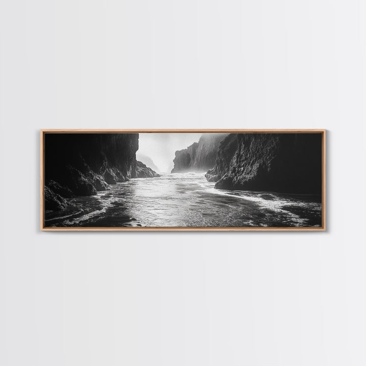 Ocean Cliff Passage, Dramatic Seascape Art, Moody Coastal Photography, Canvas Print, Dark Academic Wall Decor, Bedroom Statement Piece