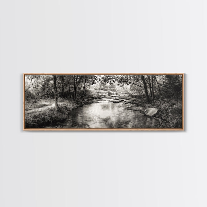 Woodland Creek Flow, Sepia Landscape Scene, Peaceful Forest Art, Canvas Print, Autumn Wall Decor, Rustic Living Room Artwork