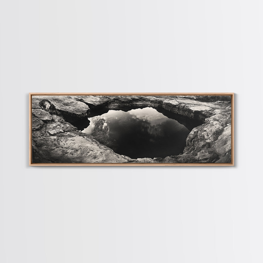 Natural Rock Pool, Moody Water Reflection, Rustic Earth Photography, Canvas Print, Zen Bathroom Wall Art, Minimalist Nature Decor