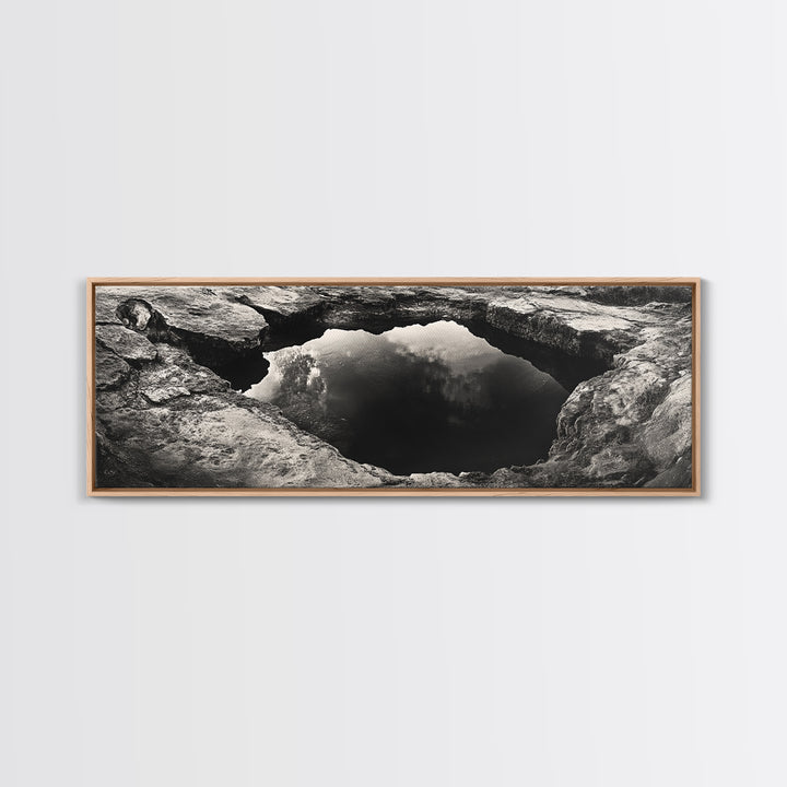 Natural Rock Pool, Moody Water Reflection, Rustic Earth Photography, Canvas Print, Zen Bathroom Wall Art, Minimalist Nature Decor