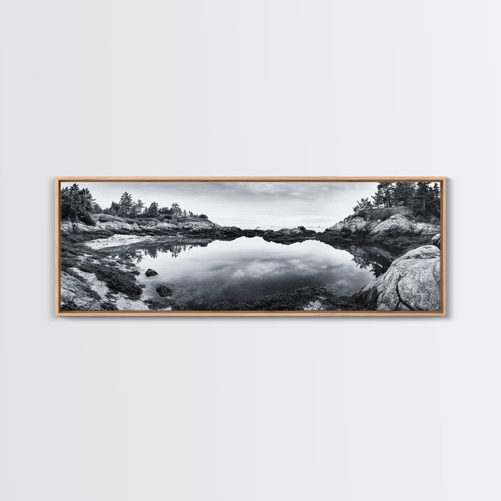 Coastal Reflections, Tide Pool, Rocky Shoreline, Framed Canvas Print, Seaside Nature Art, Minimalist Coastal Decor, Zen Bathroom Art