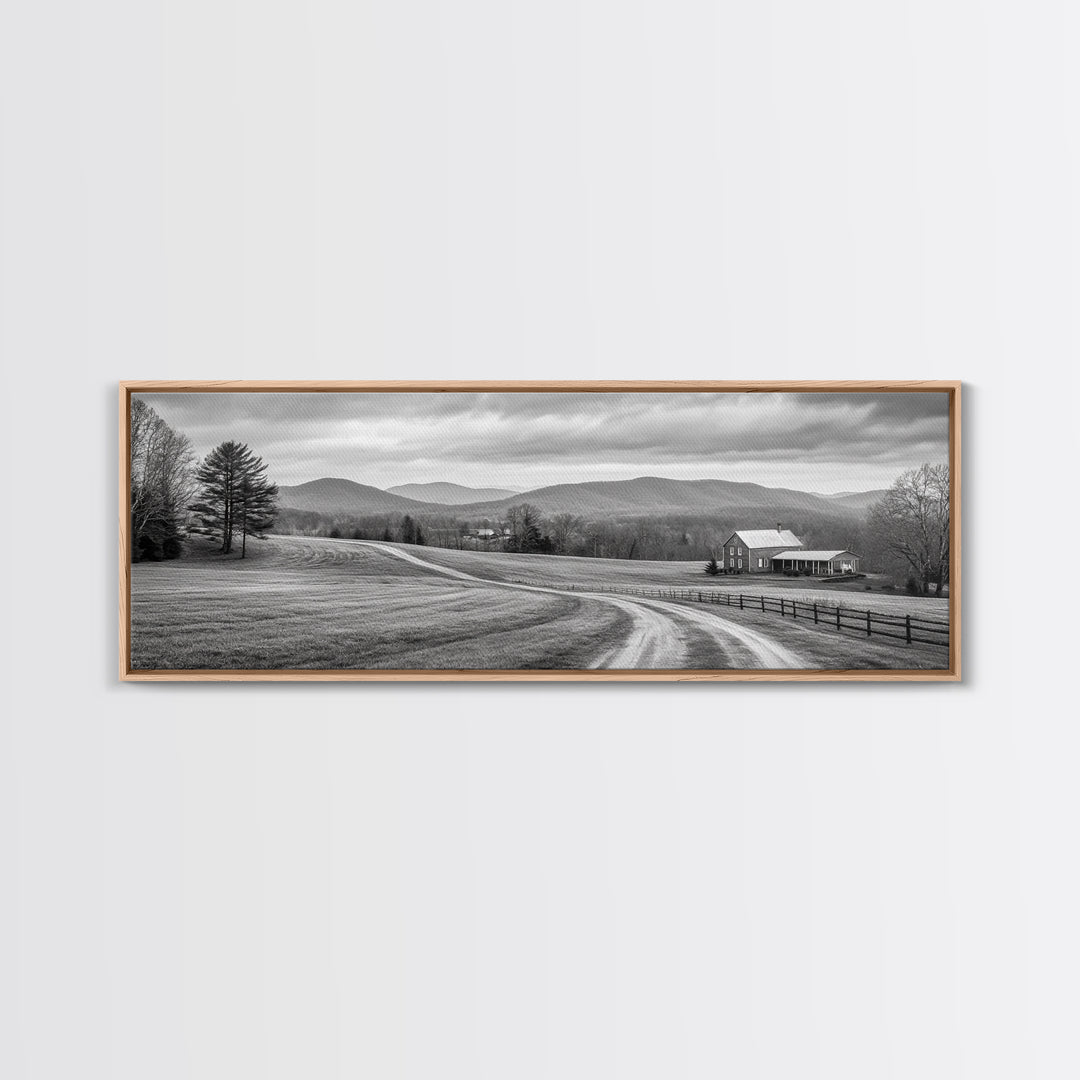Mountain Valley, Country Road, Rural Home, Framed Canvas Print, Farmhouse Wall Art, Living Room Decor, Autumn Country Landscape