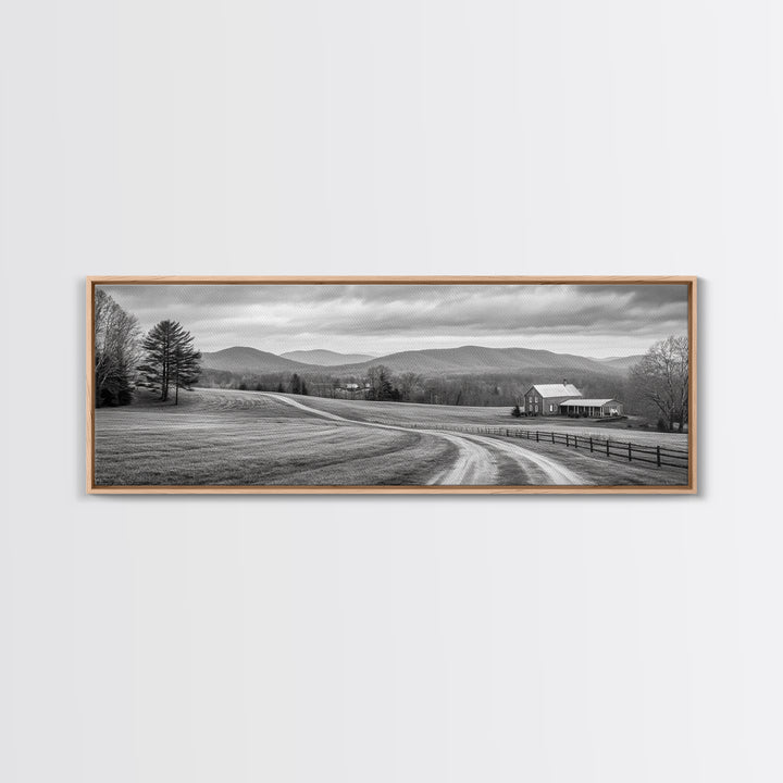 Mountain Valley, Country Road, Rural Home, Framed Canvas Print, Farmhouse Wall Art, Living Room Decor, Autumn Country Landscape
