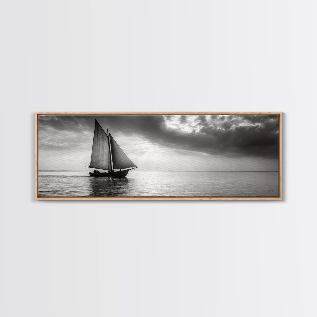 Sailboat, Ocean Horizon, Dramatic Sky, Framed Canvas Print, Nautical Wall Art, Minimalist Office Decor, Ocean Lover Photography