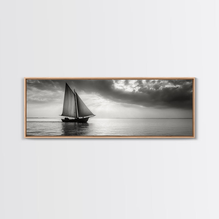 Sailboat, Ocean Horizon, Dramatic Sky, Framed Canvas Print, Nautical Wall Art, Minimalist Office Decor, Ocean Lover Photography