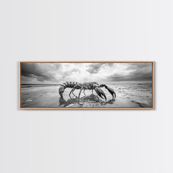 Giant Scorpion Beach, Surreal Creature, Dark Fantasy, Ocean Monster, Framed Canvas Print, Halloween Wall Art, Teen Room Decor, Bedroom Art