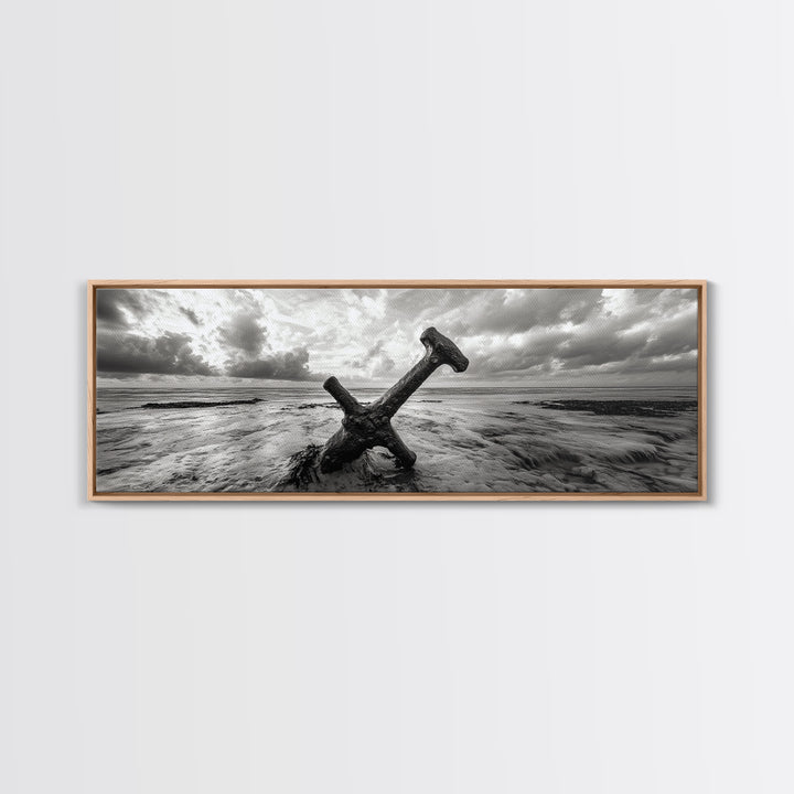 Seaside Iron Anchor, Rustic Beach Print, Nautical Ocean Art, Framed Canvas Print, Moody Wall Decor, Coastal Living Room Art