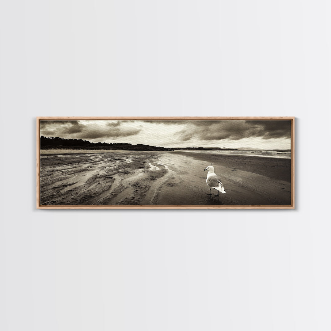 Seagull Beach Walk, Coastal Landscape, Minimalist Style, Canvas Print, Beach Wall Art, Fall Decor, Bedroom Wall Art, Nature Photography