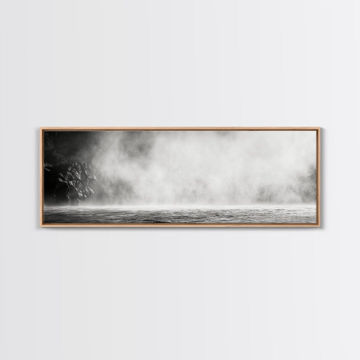 Waterfall Mist Scene, Nature Wall Decor, Canvas Print, Modern Minimalist Art, Neutral Tones, Living Room Wall Art, Black White Landscape