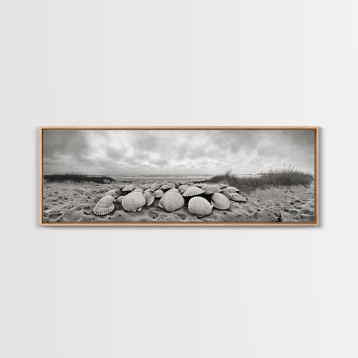 Scallop Shell Cluster, Dune Beach Scene, Canvas Print, Coastal Kitchen Decor, Minimalist Shell Wall Art, Natural Beach Aesthetic