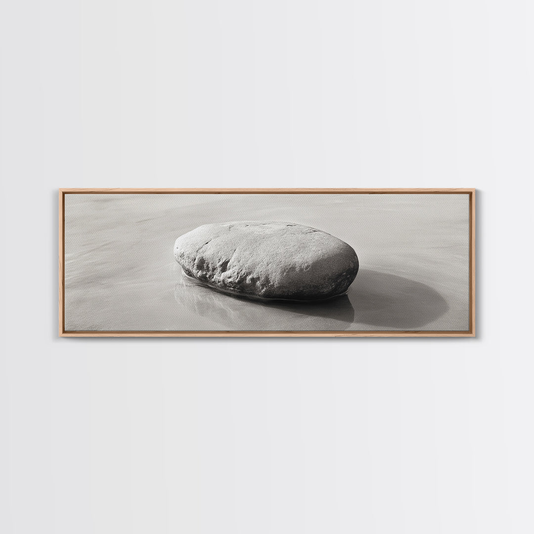 Smooth Beach Rock, Minimal Seascape, Zen Coastal Decor, Tranquil Framed Canvas Print, Modern Spa or Bedroom Wall Art