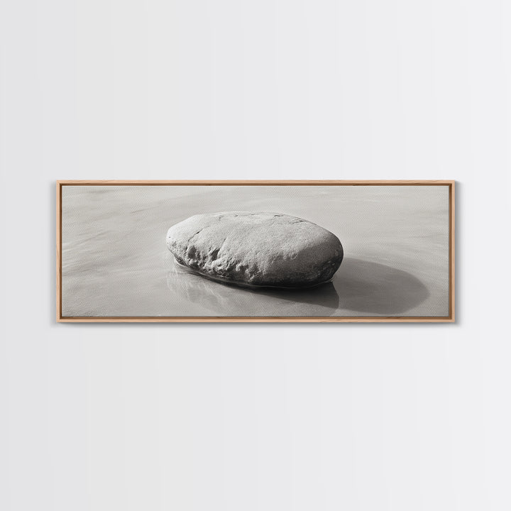 Smooth Beach Rock, Minimal Seascape, Zen Coastal Decor, Tranquil Framed Canvas Print, Modern Spa or Bedroom Wall Art