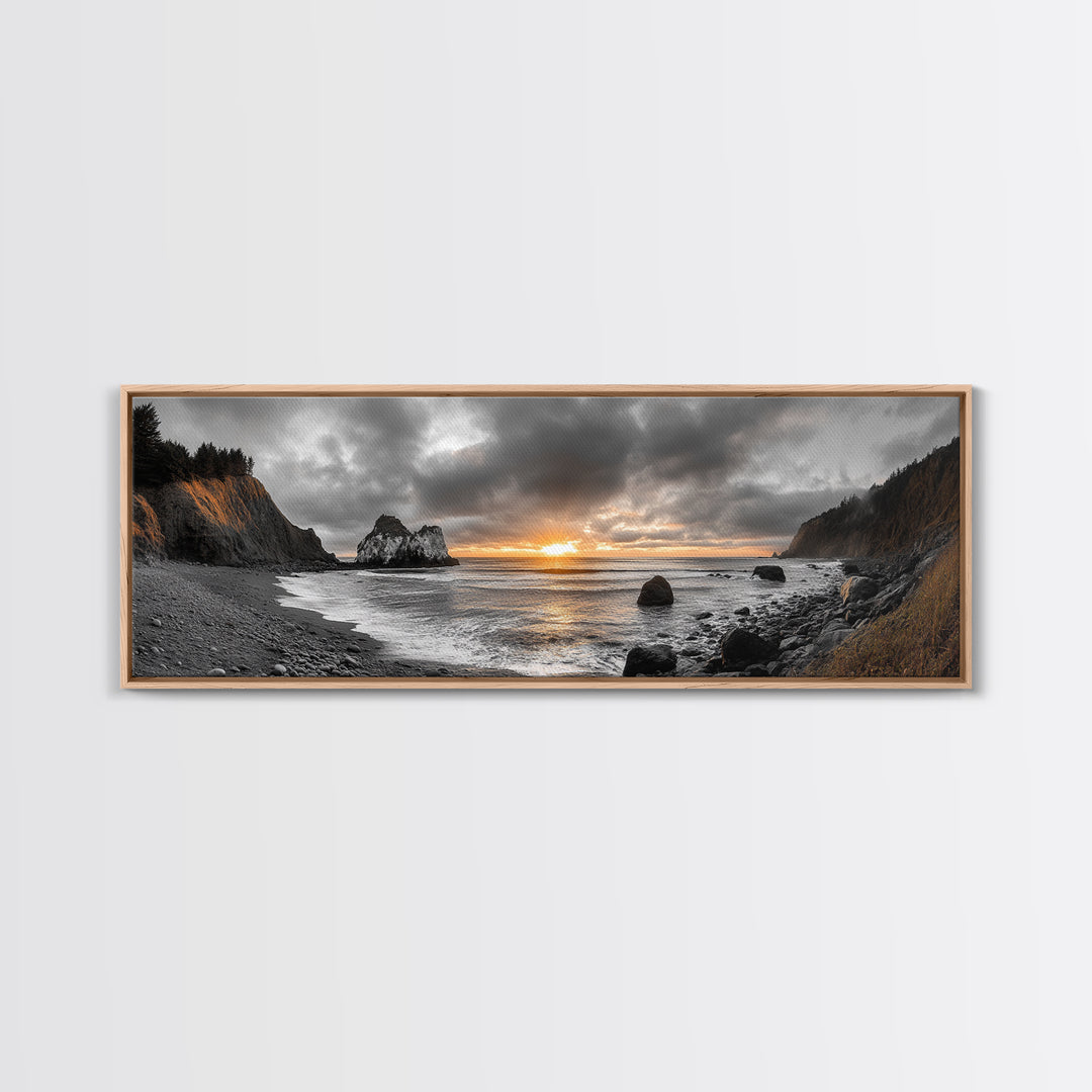 Ocean Sunset, Rocky Shore, Dramatic Coast, Canvas Print, fall beach wall art, earthy coastal home decor, nature photography, den artwork