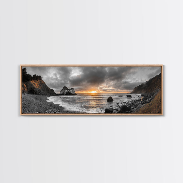 Ocean Sunset, Rocky Shore, Dramatic Coast, Canvas Print, fall beach wall art, earthy coastal home decor, nature photography, den artwork