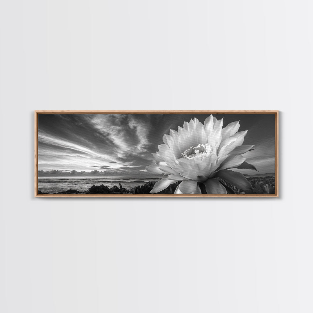 Desert Bloom Flower, Coastal Cactus Sunrise, Nature Canvas Print, Southwestern Wall Art, Boho Bathroom or Bedroom Decor