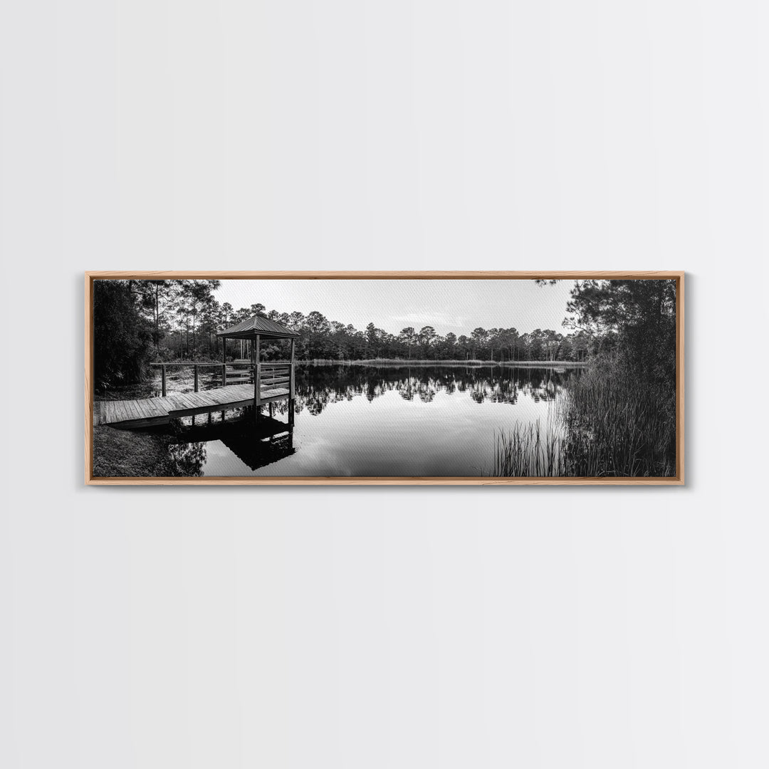 Still Lake Dock, Nature Reflections, Tranquil Scene, Canvas Print, Rustic Landscape Photography, Farmhouse Wall Art, Entryway Decor