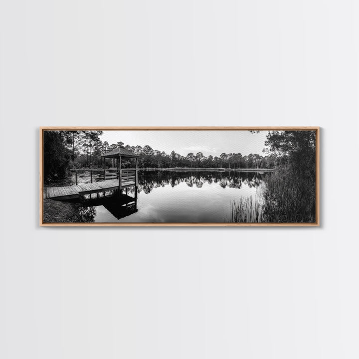 Still Lake Dock, Nature Reflections, Tranquil Scene, Canvas Print, Rustic Landscape Photography, Farmhouse Wall Art, Entryway Decor