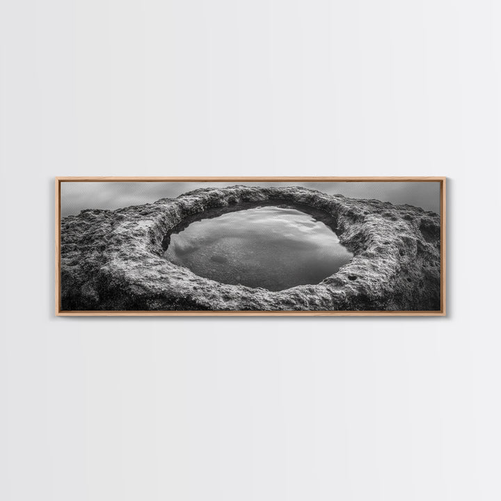 Tidal Pool Rock, Ocean Reflection, Earth Texture, Canvas Print, Zen Bathroom Wall Art, Natural Element Decor, Minimalist Photography