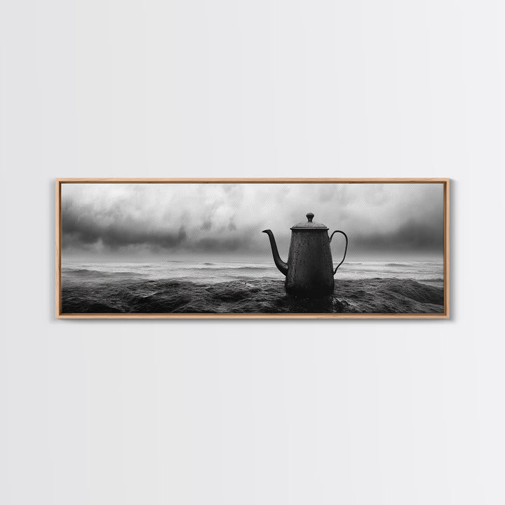 Coastal Teapot Still, Nautical Decor, Ocean Photography, Minimalist Kitchen Art, Canvas Print, Monochrome Style, Beach House Art