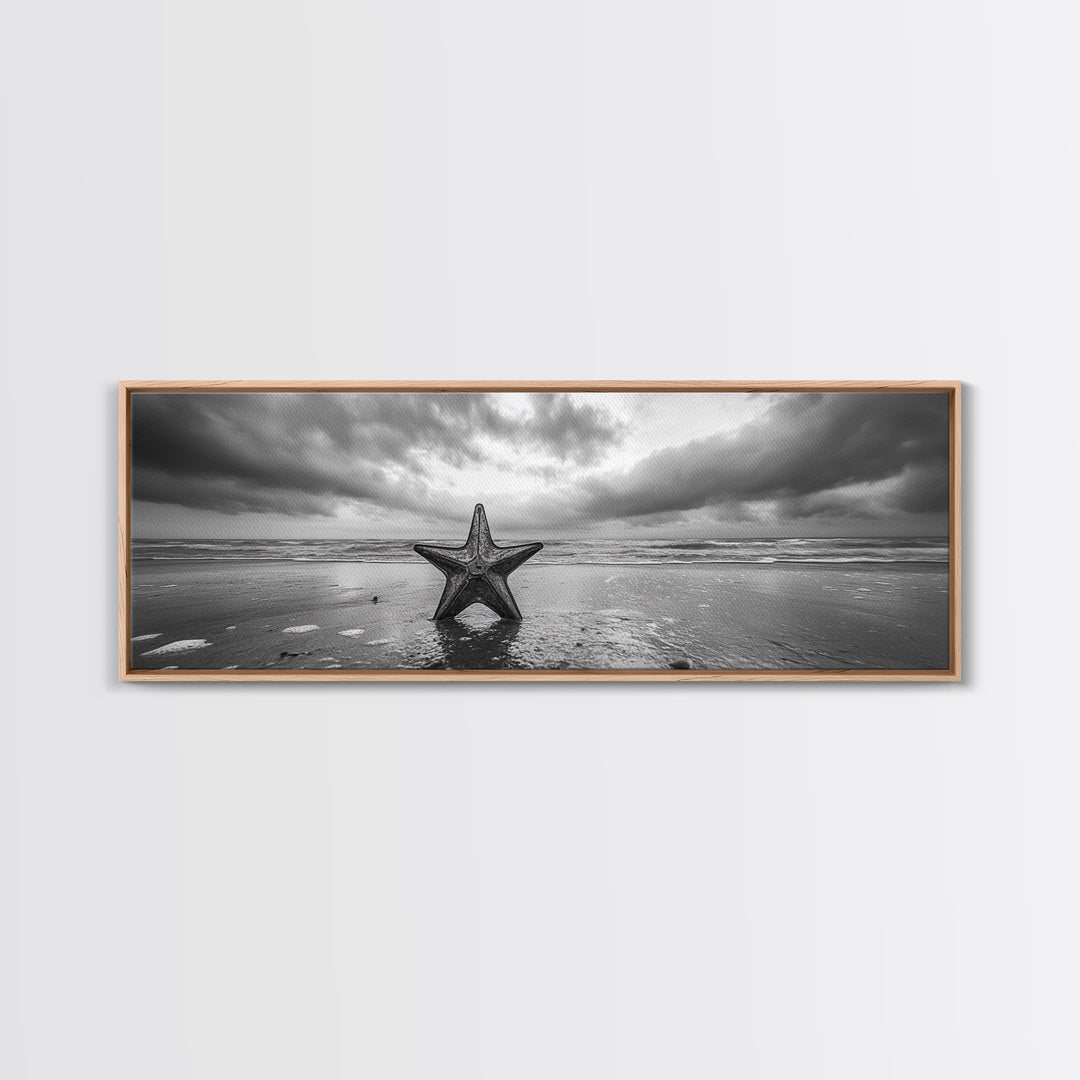 Metal Star Shore, Moody Beach Art, Rustic Coastal Decor, Autumn Vibes, Canvas Print, Farmhouse Living Room Wall Art