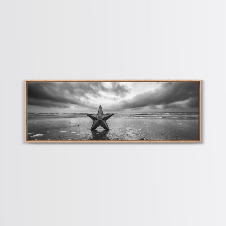 Metal Star Shore, Moody Beach Art, Rustic Coastal Decor, Autumn Vibes, Canvas Print, Farmhouse Living Room Wall Art