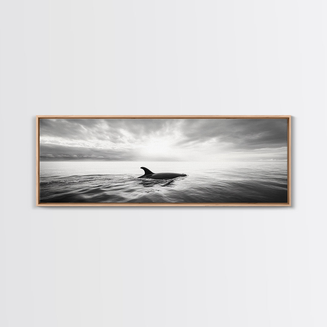 Ocean Sunset Orca, Tranquil Whale Scene, Marine Wildlife, Canvas Print, Minimalist Bathroom Decor, Coastal Bedroom Wall Art