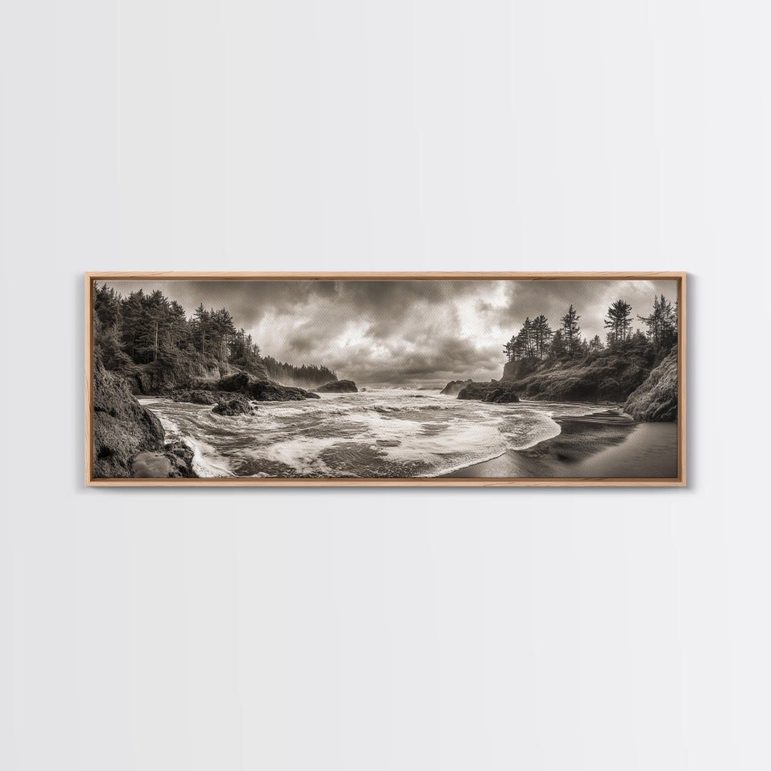 Wild Coastline, Rugged Waves, Stormy Shore, Nature Photography, Framed Canvas Print, Fall Living Room Wall Art, Rustic Coastal Decor